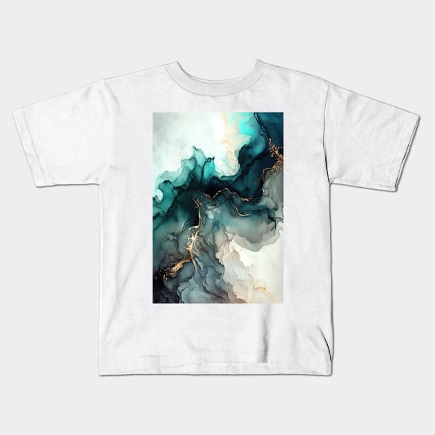 Blue Smoked - Abstract Alcohol Ink Art Kids T-Shirt by inkvestor